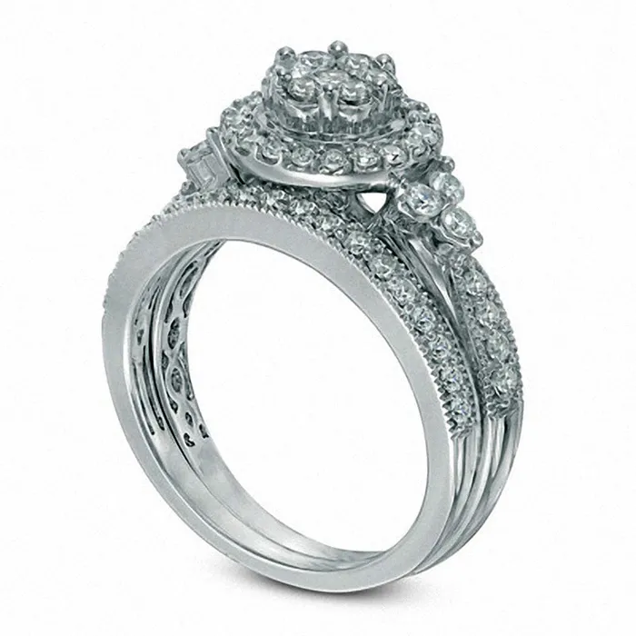 Goldia Rings Previously Owned 10 CT TW Composite Natural Diamond Frame TriSides Bridal Engagement Ring Set in Solid 10K White Gold Goldia Rings Previously Owned 10 CT TW Composite Natural Diamond Frame TriSides Bridal Engagement Ring Set in Solid 10K White Gold