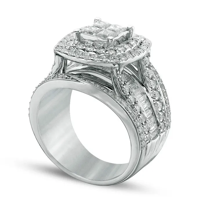 Goldia Rings Previously Owned 25 CT TW Quad PrincessCut Natural Diamond Double Frame MultiRow Engagement Ring in Solid 14K White Gold Goldia Rings Previously Owned 25 CT TW Quad PrincessCut Natural Diamond Double Frame MultiRow Engagement Ring in Solid 14K White Gold