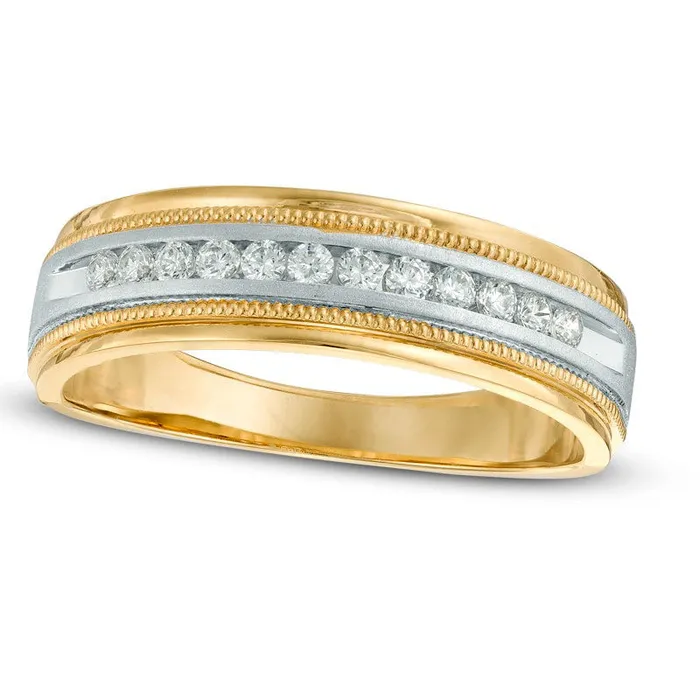 Goldia Rings Previously Owned Mens 025 CT TW Natural Diamond Milgrain Anniversary Band in Solid 14K TwoTone Gold Goldia Rings Previously Owned Mens 025 CT TW Natural Diamond Milgrain Anniversary Band in Solid 14K TwoTone Gold