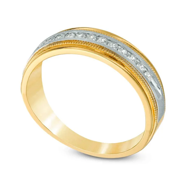 Goldia Rings Previously Owned Mens 025 CT TW Natural Diamond Milgrain Anniversary Band in Solid 14K TwoTone Gold Goldia Rings Previously Owned Mens 025 CT TW Natural Diamond Milgrain Anniversary Band in Solid 14K TwoTone Gold