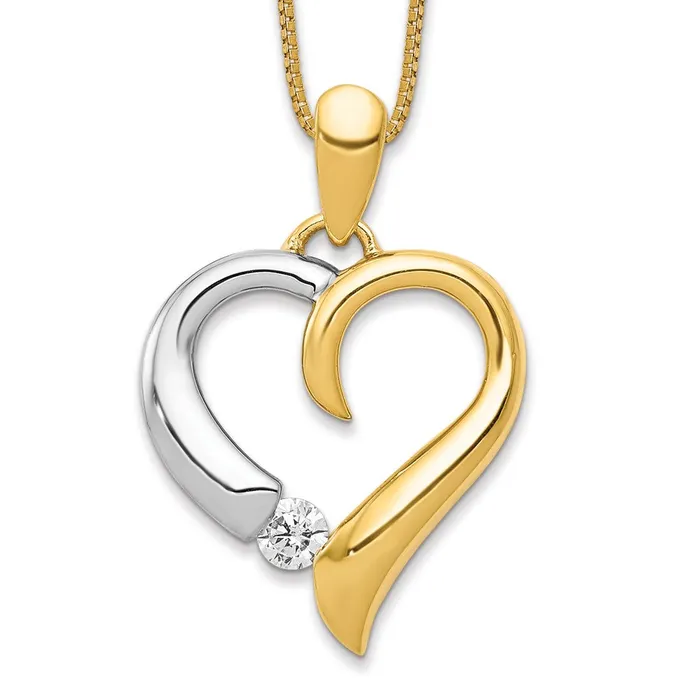 Goldia Rings Solid 14k Twotone 115ct Simulated CZ Heart Pendant