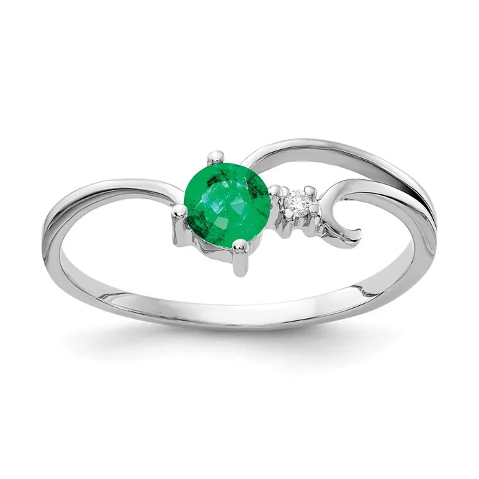 Goldia Rings Solid 14k White Gold 4mm Simulated Emerald A CZ Ring