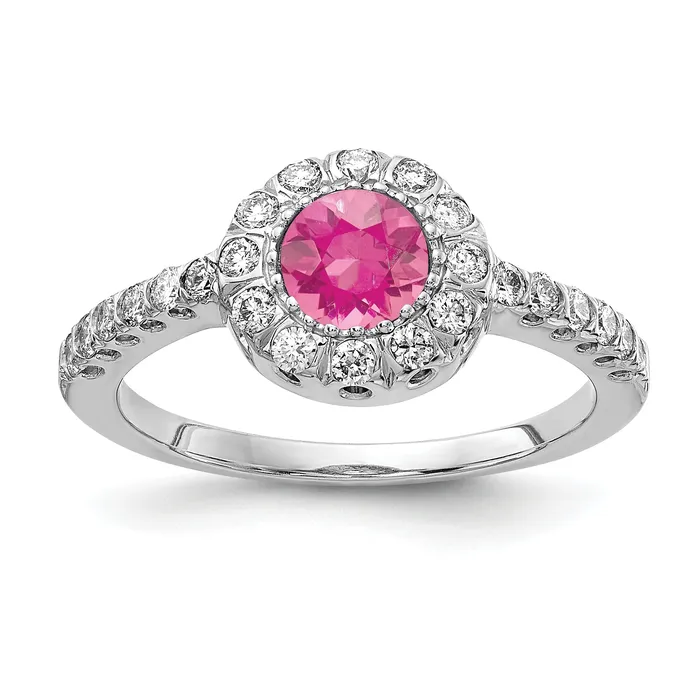 Goldia Rings Solid 14k White Gold 5mm Simulated Pink Tourmaline VS CZ Ring Goldia Rings Solid 14k White Gold 5mm Simulated Pink Tourmaline VS CZ Ring