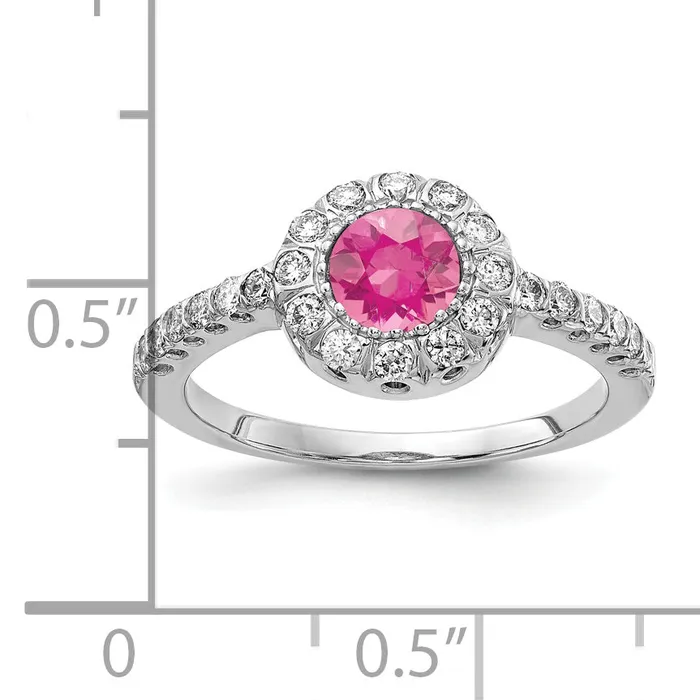 Goldia Rings Solid 14k White Gold 5mm Simulated Pink Tourmaline VS CZ Ring
