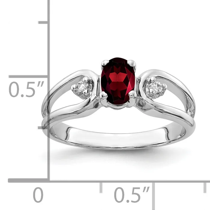 Goldia Rings Solid 14k White Gold 6x4mm Oval Simulated Garnet ChecKer AAA CZ Ring
