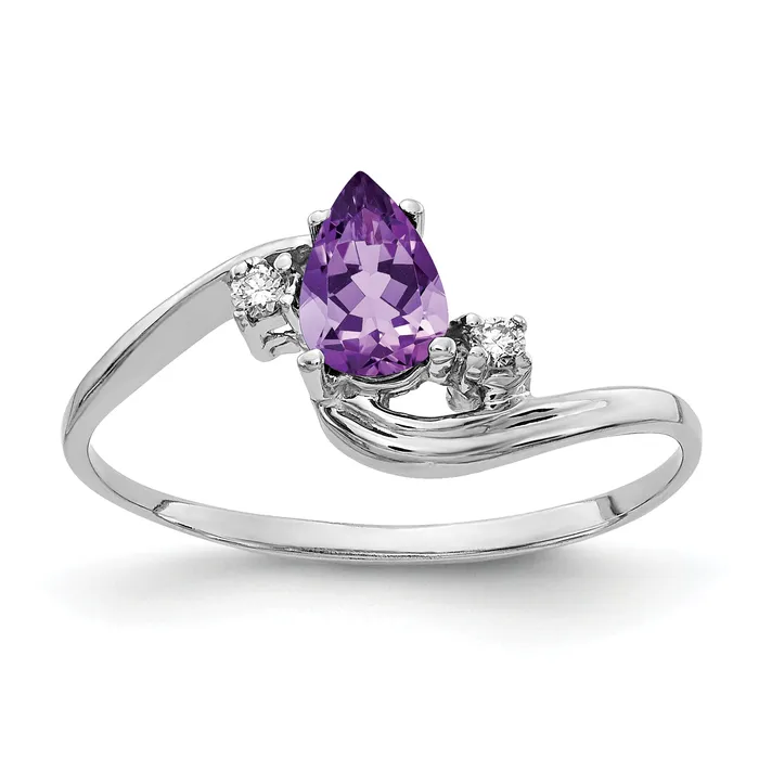 Goldia Rings Solid 14k White Gold 6x4mm Pear Simulated Amethyst ChecKer A CZ Ring Goldia Rings Solid 14k White Gold 6x4mm Pear Simulated Amethyst ChecKer A CZ Ring