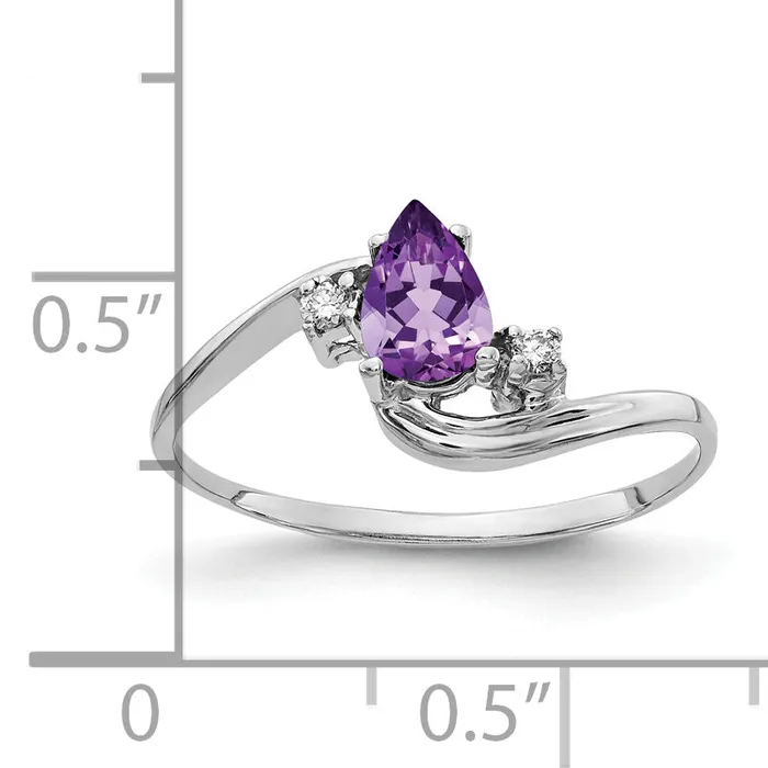 Goldia Rings Solid 14k White Gold 6x4mm Pear Simulated Amethyst ChecKer A CZ Ring