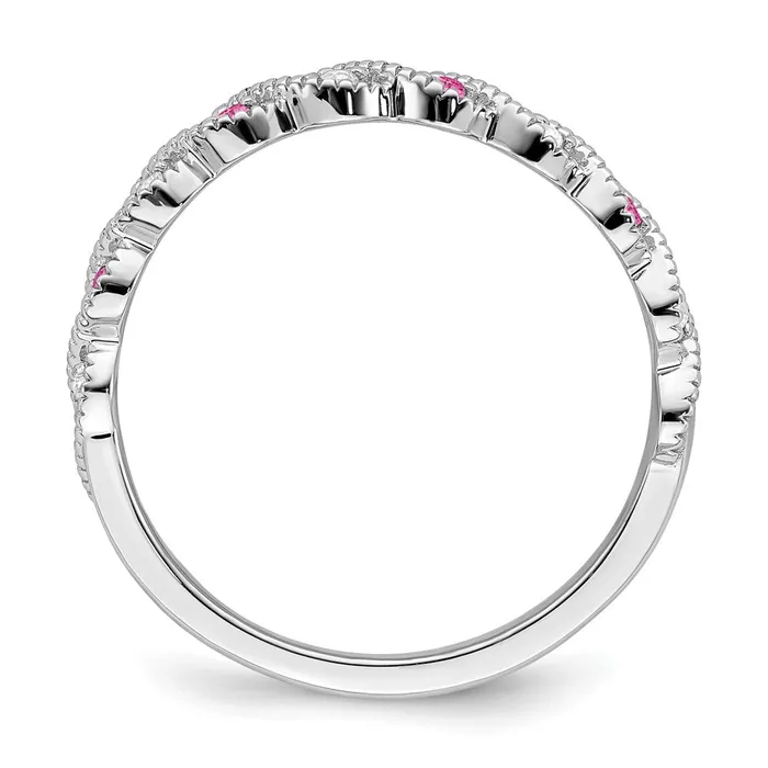Goldia Rings Solid 14k White Gold Created PinK Simulated Sapphire and CZ Twist Band