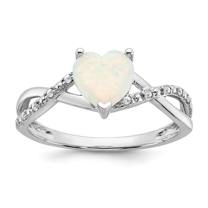 Goldia Rings Solid 14k White Gold Created Simulated Opal and CZ Heart Ring Goldia Rings Solid 14k White Gold Created Simulated Opal and CZ Heart Ring