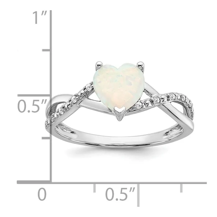 Goldia Rings Solid 14k White Gold Created Simulated Opal and CZ Heart Ring