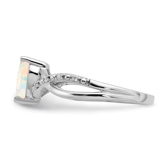 Goldia Rings Solid 14k White Gold Created Simulated Opal and CZ Heart Ring