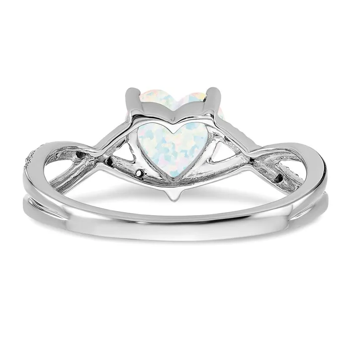 Goldia Rings Solid 14k White Gold Created Simulated Opal and CZ Heart Ring