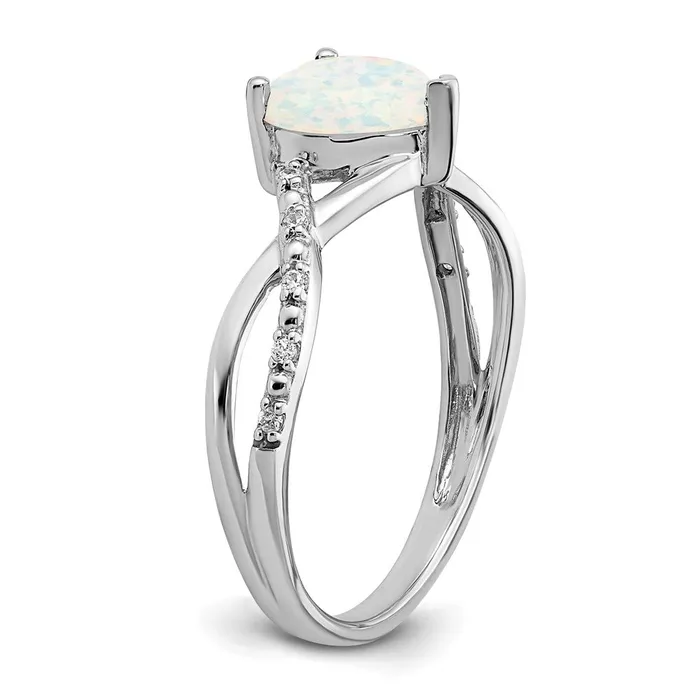 Goldia Rings Solid 14k White Gold Created Simulated Opal and CZ Heart Ring