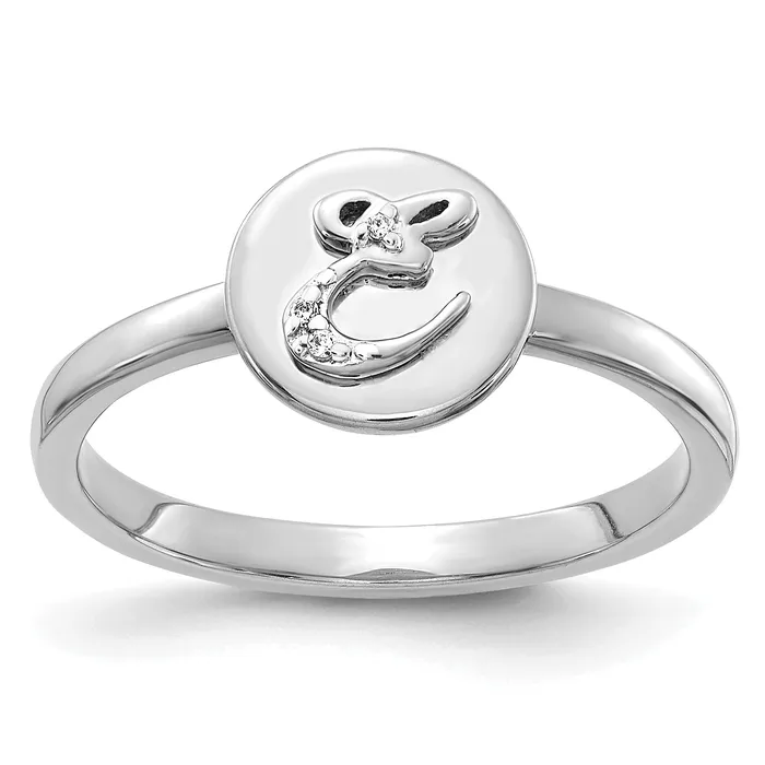 Goldia Rings Solid 14k White Gold Simulated CZ Initial E Ring