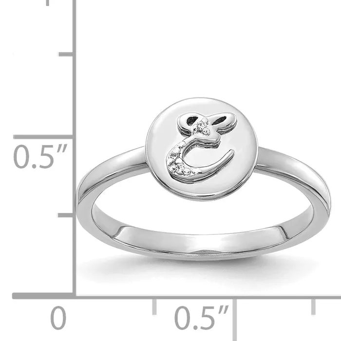 Goldia Rings Solid 14k White Gold Simulated CZ Initial E Ring