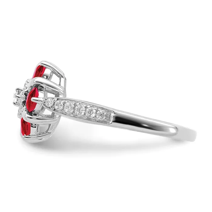 Goldia Rings Solid 14k White Gold Simulated Ruby and CZ Floral Ring
