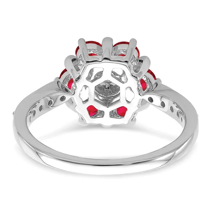 Goldia Rings Solid 14k White Gold Simulated Ruby and CZ Floral Ring