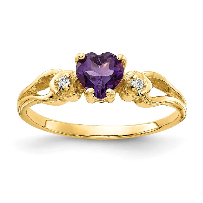 Goldia Rings Solid 14k Yellow Gold 5mm Heart Simulated Amethyst VS CZ Ring Goldia Rings Solid 14k Yellow Gold 5mm Heart Simulated Amethyst VS CZ Ring
