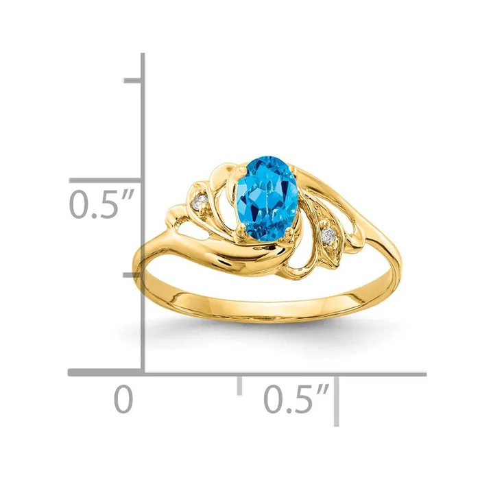 Goldia Rings Solid 14k Yellow Gold 6x4mm Oval Simulated Blue Topaz A CZ Ring