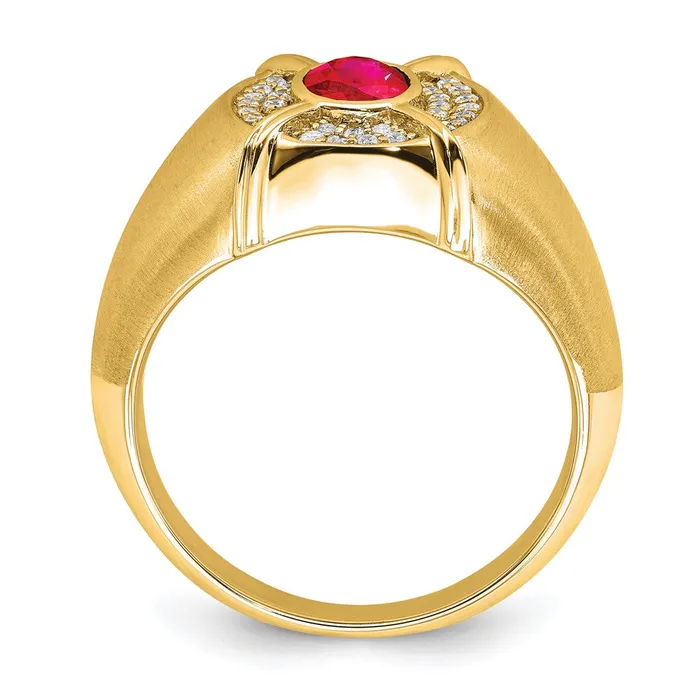 Goldia Rings Solid 14k Yellow Gold Simulated Ruby and CZ Mens Ring