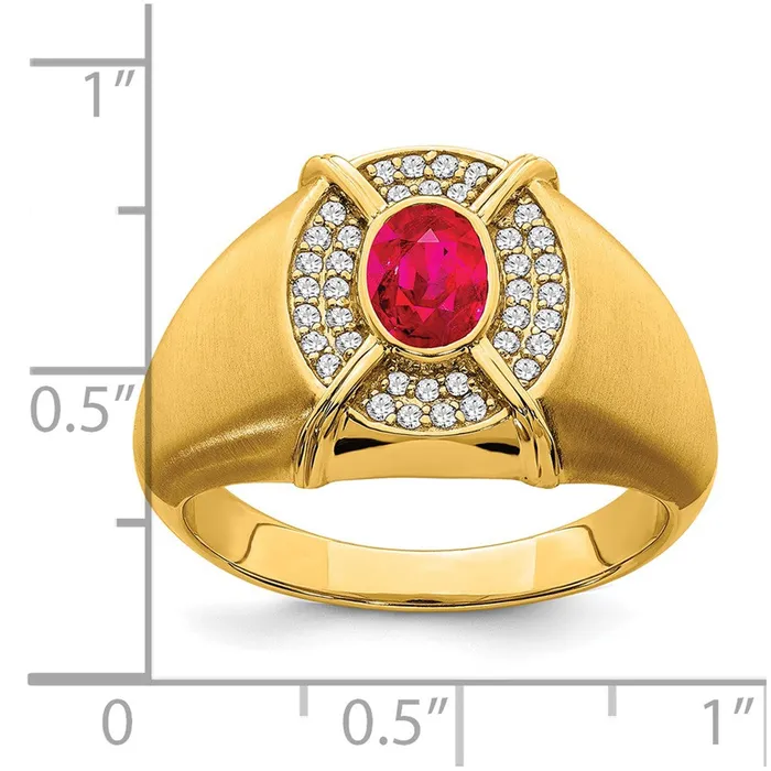 Goldia Rings Solid 14k Yellow Gold Simulated Ruby and CZ Mens Ring