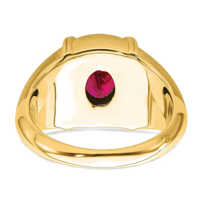 Goldia Rings Solid 14k Yellow Gold Simulated Ruby and CZ Mens Ring