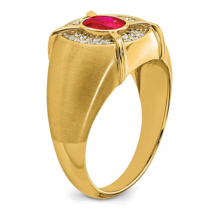 Goldia Rings Solid 14k Yellow Gold Simulated Ruby and CZ Mens Ring