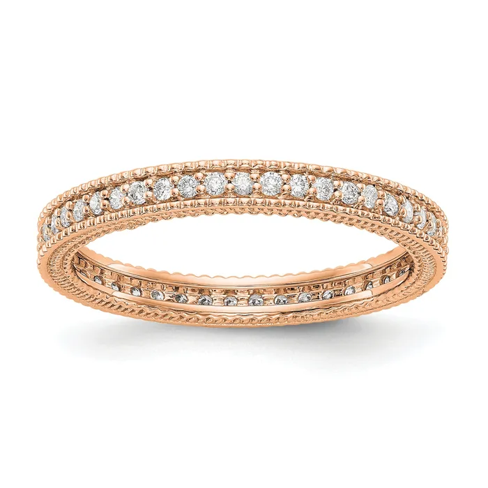 Goldia Rings Solid Real 14k Rose Gold Polished 13CT Milgrain Edge CZ Eternity Wedding Band Ring Goldia Rings Solid Real 14k Rose Gold Polished 13CT Milgrain Edge CZ Eternity Wedding Band Ring