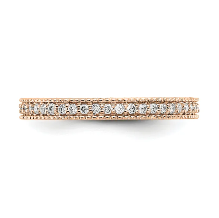 Goldia Rings Solid Real 14k Rose Gold Polished 13CT Milgrain Edge CZ Eternity Wedding Band Ring