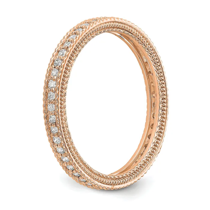 Goldia Rings Solid Real 14k Rose Gold Polished 13CT Milgrain Edge CZ Eternity Wedding Band Ring