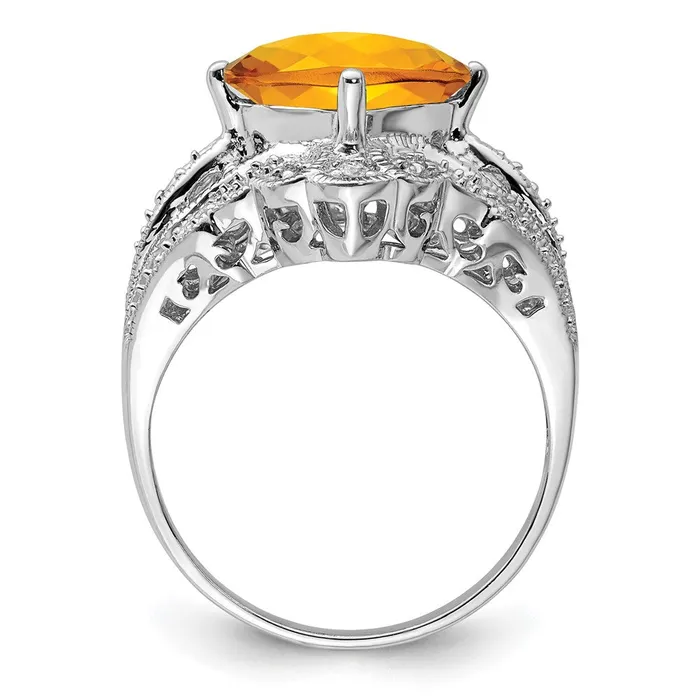 Goldia Rings Sterling Silver Rhodium Cushion CheckerCut Citrine u0026 Diamond Ring