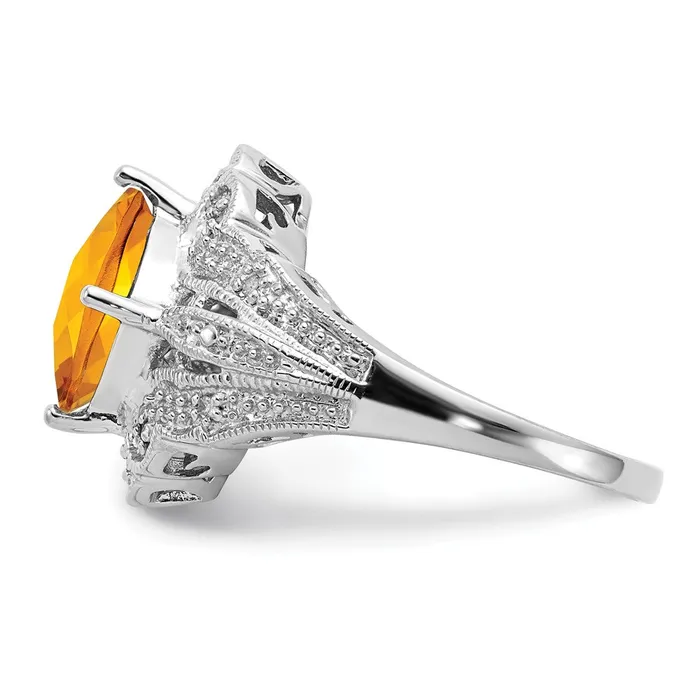 Goldia Rings Sterling Silver Rhodium Cushion CheckerCut Citrine u0026 Diamond Ring