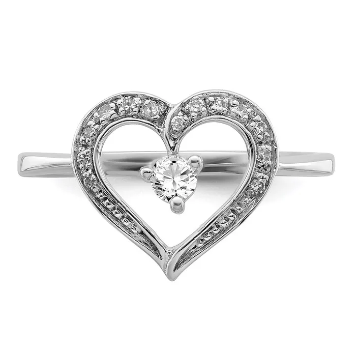 Goldia Rings Sterling Silver Rhodium Diamond Open Heart Ring