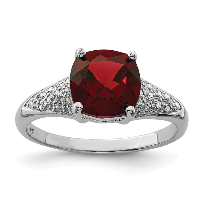 Goldia Rings Sterling Silver Rhodium Garnet Diamond Ring