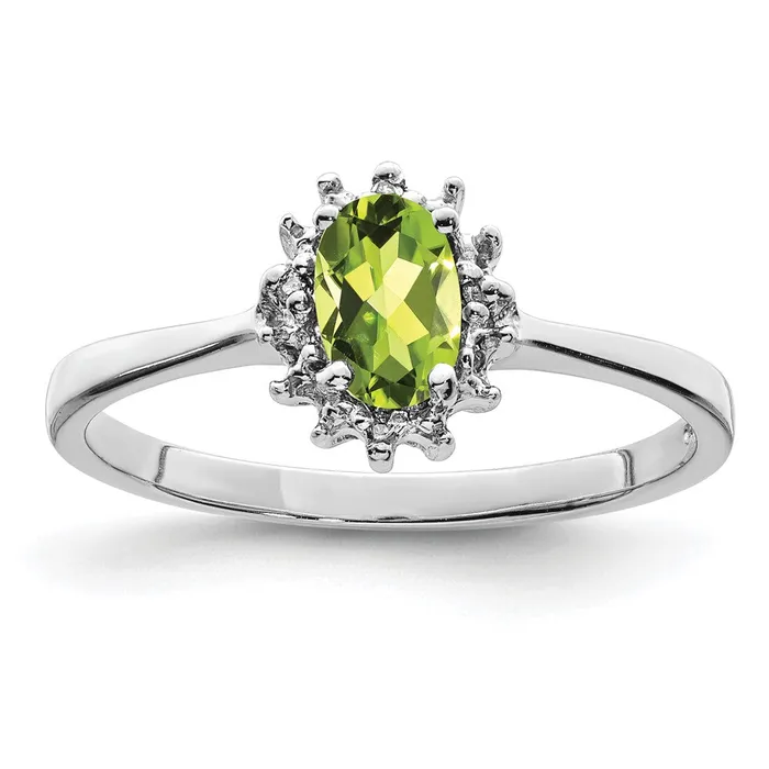 Goldia Rings Sterling Silver Rhodium Peridot Diamond Ring