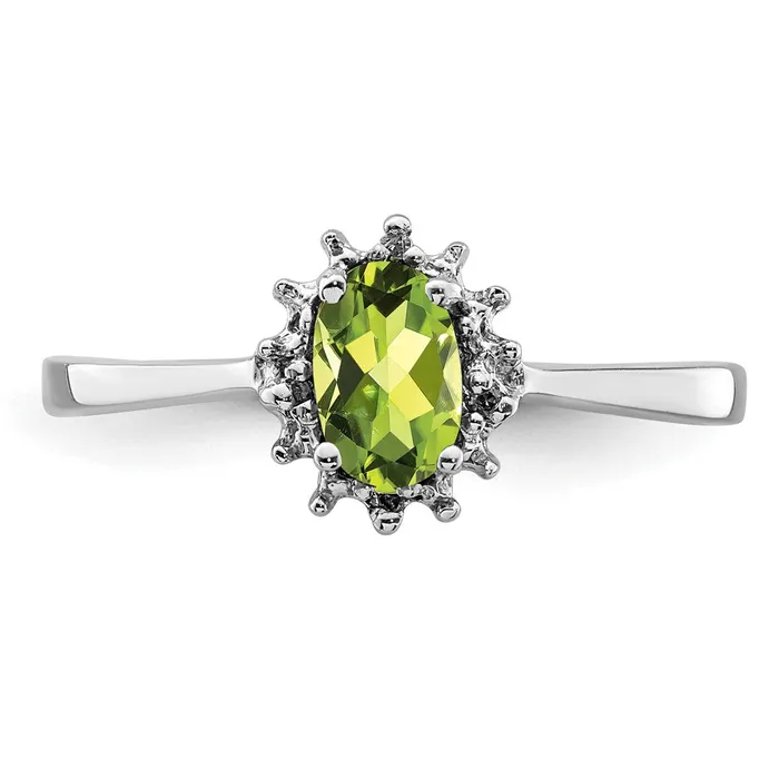 Goldia Rings Sterling Silver Rhodium Peridot Diamond Ring