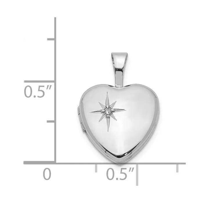 Goldia Rings Sterling Silver Rhodiumplated Polished Diamond Star 12mm Heart Locket