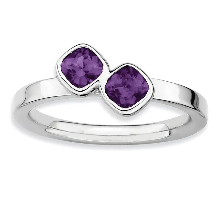 Goldia Rings Sterling Silver Stackable Expressions Dbl Cushion Cut Amethyst Ring Goldia Rings Sterling Silver Stackable Expressions Dbl Cushion Cut Amethyst Ring