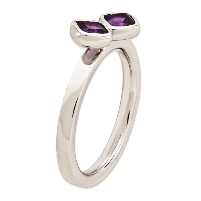 Goldia Rings Sterling Silver Stackable Expressions Dbl Cushion Cut Amethyst Ring