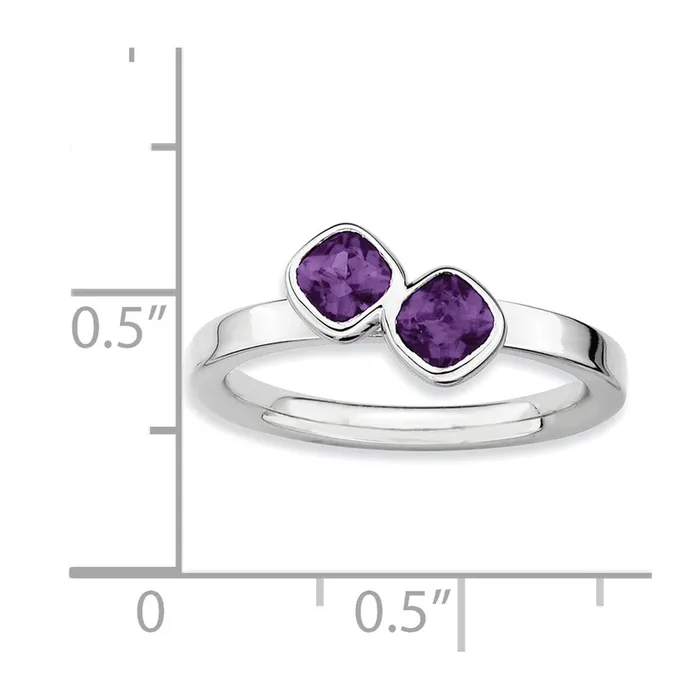 Goldia Rings Sterling Silver Stackable Expressions Dbl Cushion Cut Amethyst Ring