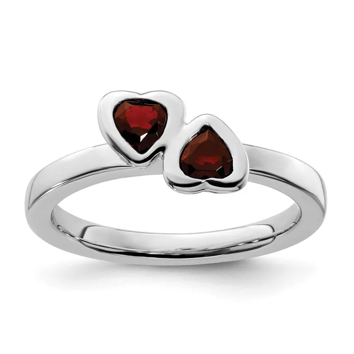 Goldia Rings Sterling Silver Stackable Expressions Garnet Double Heart Ring Goldia Rings Sterling Silver Stackable Expressions Garnet Double Heart Ring