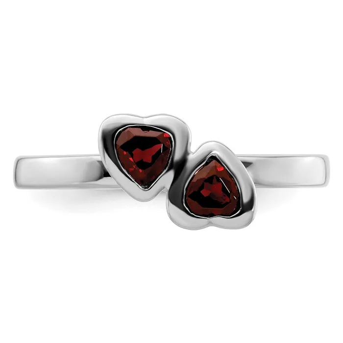 Goldia Rings Sterling Silver Stackable Expressions Garnet Double Heart Ring