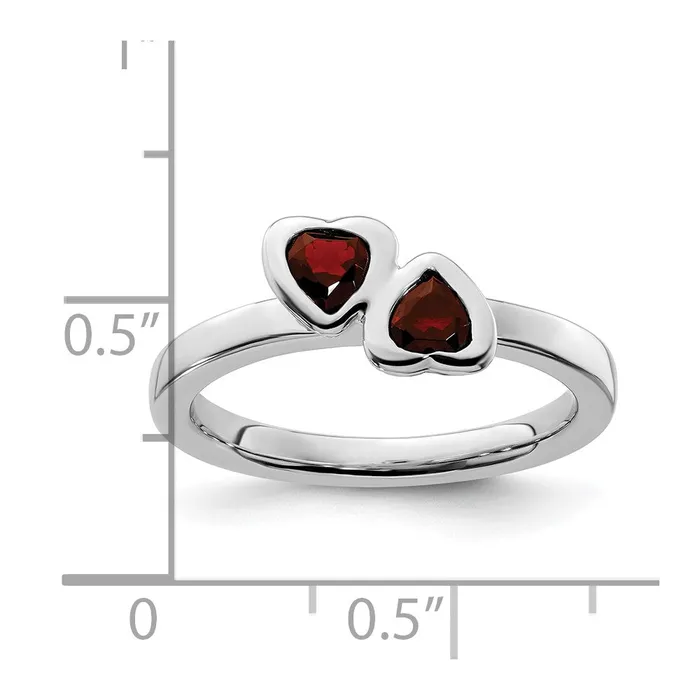Goldia Rings Sterling Silver Stackable Expressions Garnet Double Heart Ring