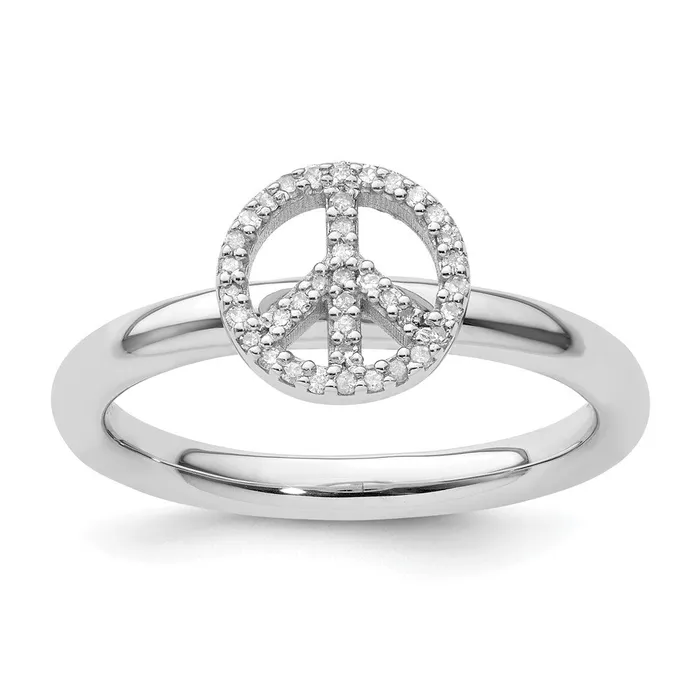 Goldia Rings Sterling Silver Stackable Expressions Peace Symbol Diamond Ring Goldia Rings Sterling Silver Stackable Expressions Peace Symbol Diamond Ring