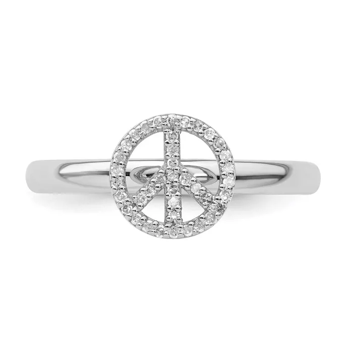 Goldia Rings Sterling Silver Stackable Expressions Peace Symbol Diamond Ring