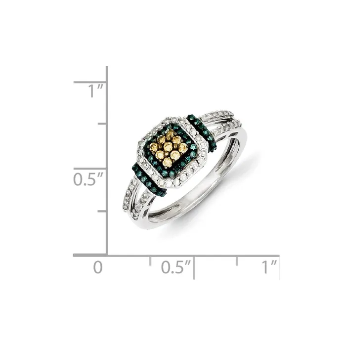 Goldia Rings Sterling Silver White Champagne u0026 Blue Cluster Diamond Ring