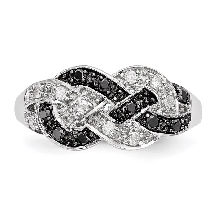 Goldia Rings White Night Sterling Silver Rhodiumplated Black and White Diamond Intertwined Ring