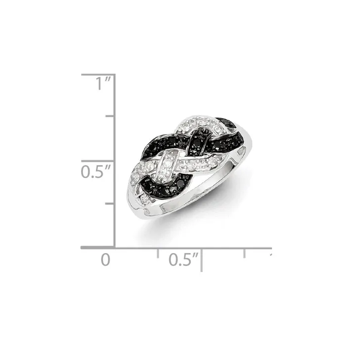 Goldia Rings White Night Sterling Silver Rhodiumplated Black and White Diamond Intertwined Ring
