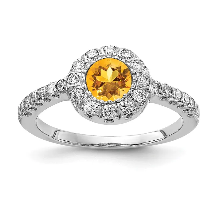 Goldia Solid 14k White Gold 5mm Simulated Citrine A CZ Ring Rings
