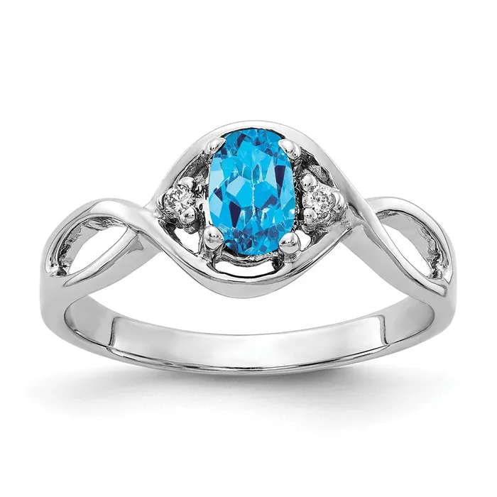 Goldia Solid 14k White Gold 6x4mm Oval Simulated Blue Topaz ChecKer AA CZ Ring Rings Goldia Solid 14k White Gold 6x4mm Oval Simulated Blue Topaz ChecKer AA CZ Ring Rings